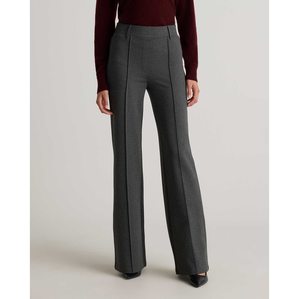 Quince Womens Ultra-Stretch Ponte Flare Pants Charcoal Gray Size M Pintuck Seam